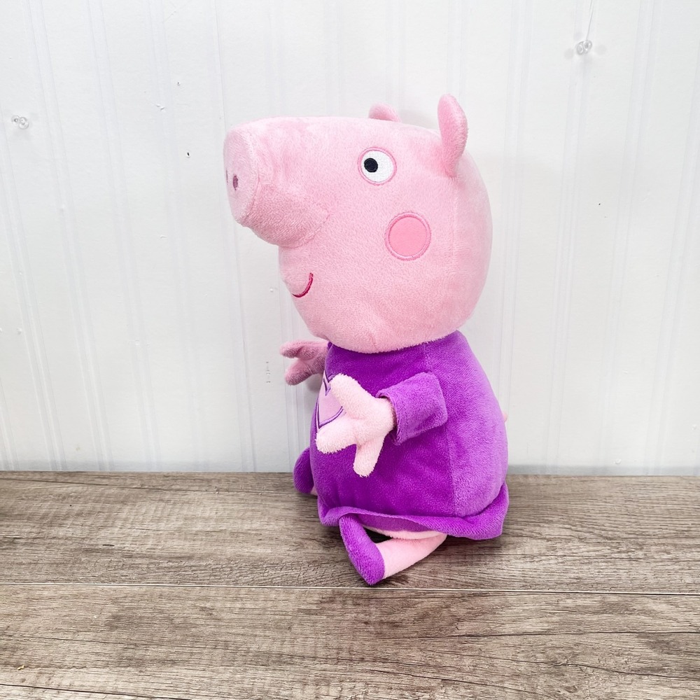 Peppa Pig Wearing Purple Dress With Pink Heart Plush Stuffed Animal 15" Tall